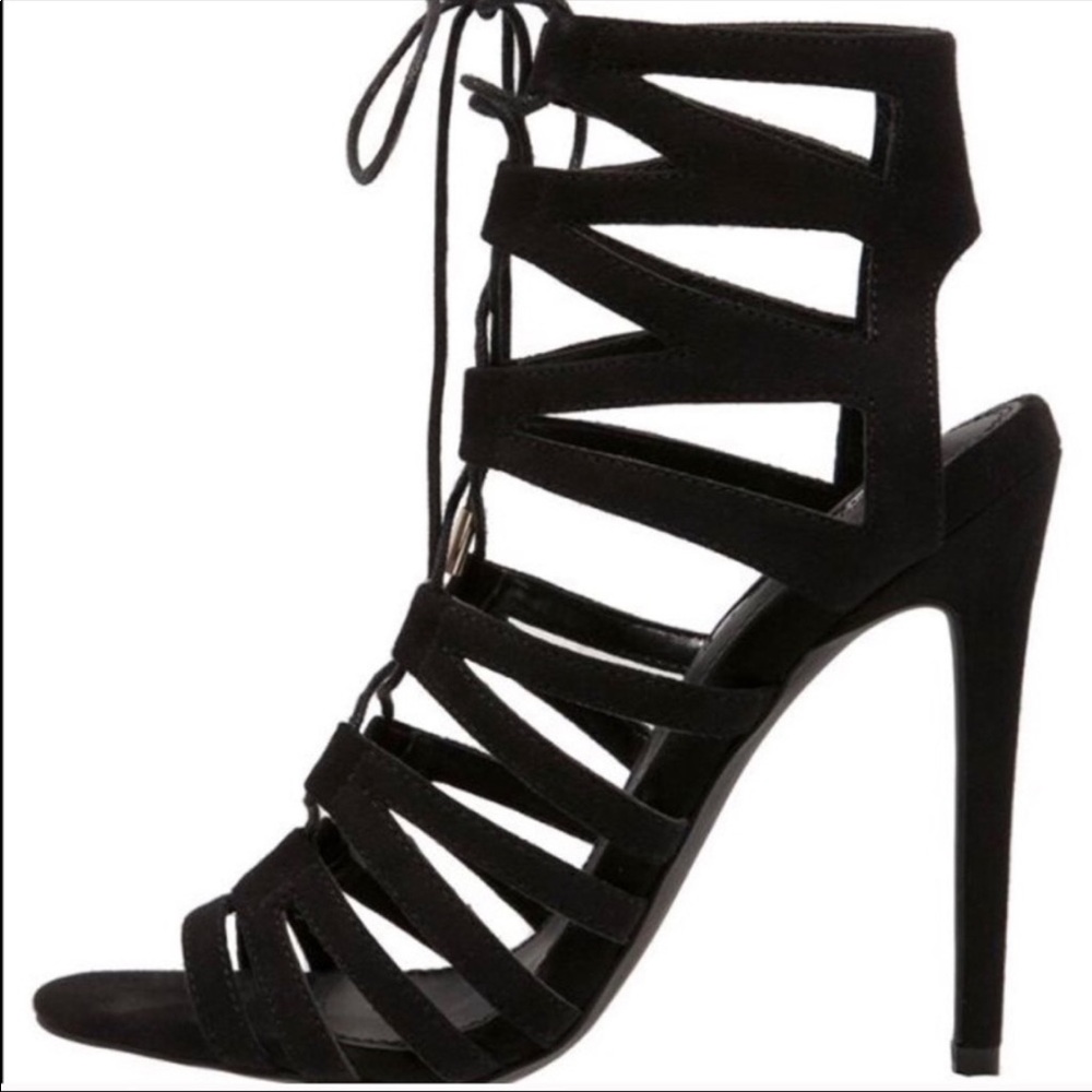 Topshop Black Faux Suede Strappy Lace-Up Heel NWOT